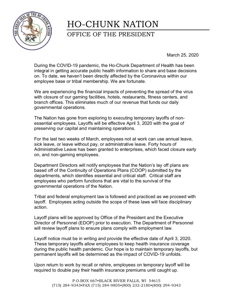 From the Desk of the President - Ho-Chunk Nation